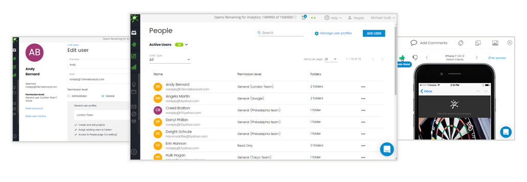 Email Team Management Screens
