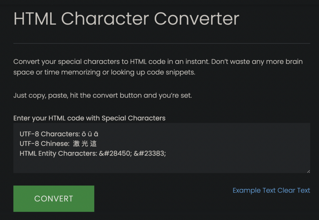 Html character 2025 codes converter